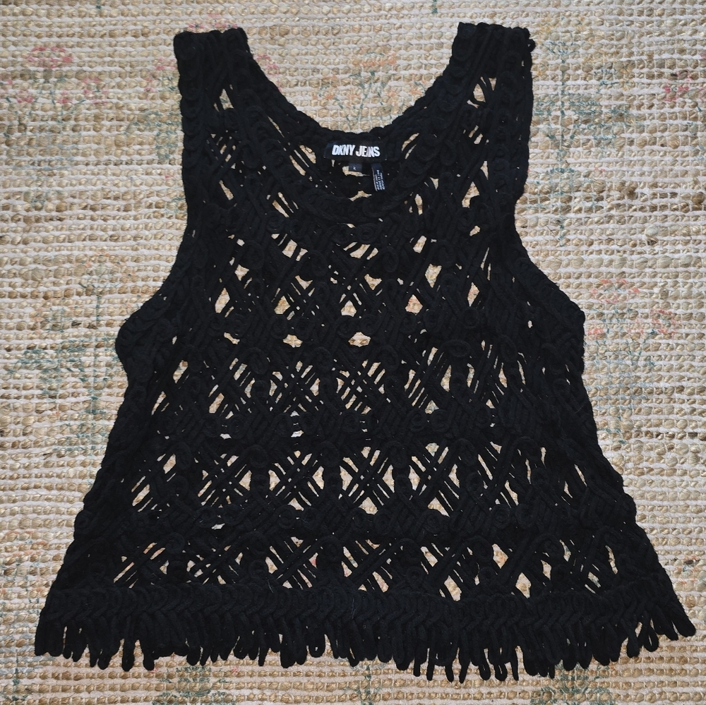 DKNY Black Crochet Tank Top